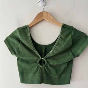 Aerie Ribbed‎ Green Seamless O Ring V Neck Crop Top